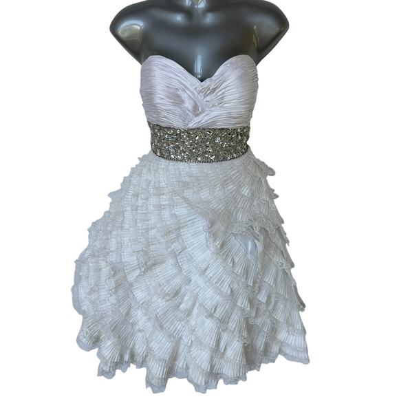 Mac Duggal Couture Formal Dress White Sequins Strapless Mini Women's Size 6 - Picture 1 of 9